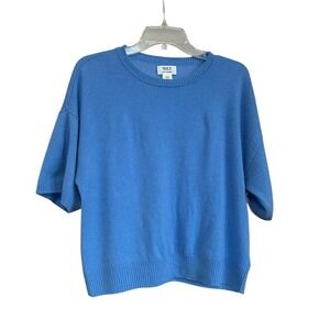 NWT Wilt Womens Blue Short Sleeves 100% 2Ply Cashmere Sweater XL Quiet Luxury